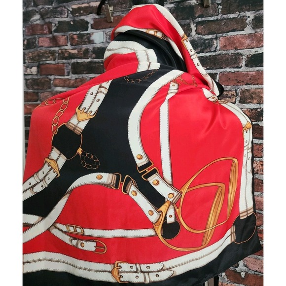 2 Equestrian‎ Scarf Silk Feel Womens Horse Riding Bit Bridle Old Money Royal Red - Picture 9 of 15